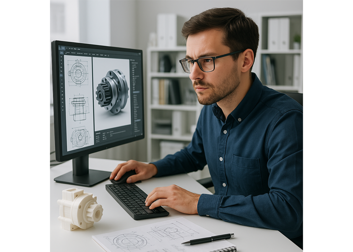 A 3D CAD model on a computer screen
